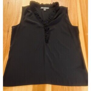 Karl Lagerfeld Women’s Sleeveless Blouse. Medium. Black. Ruffle. V Neck